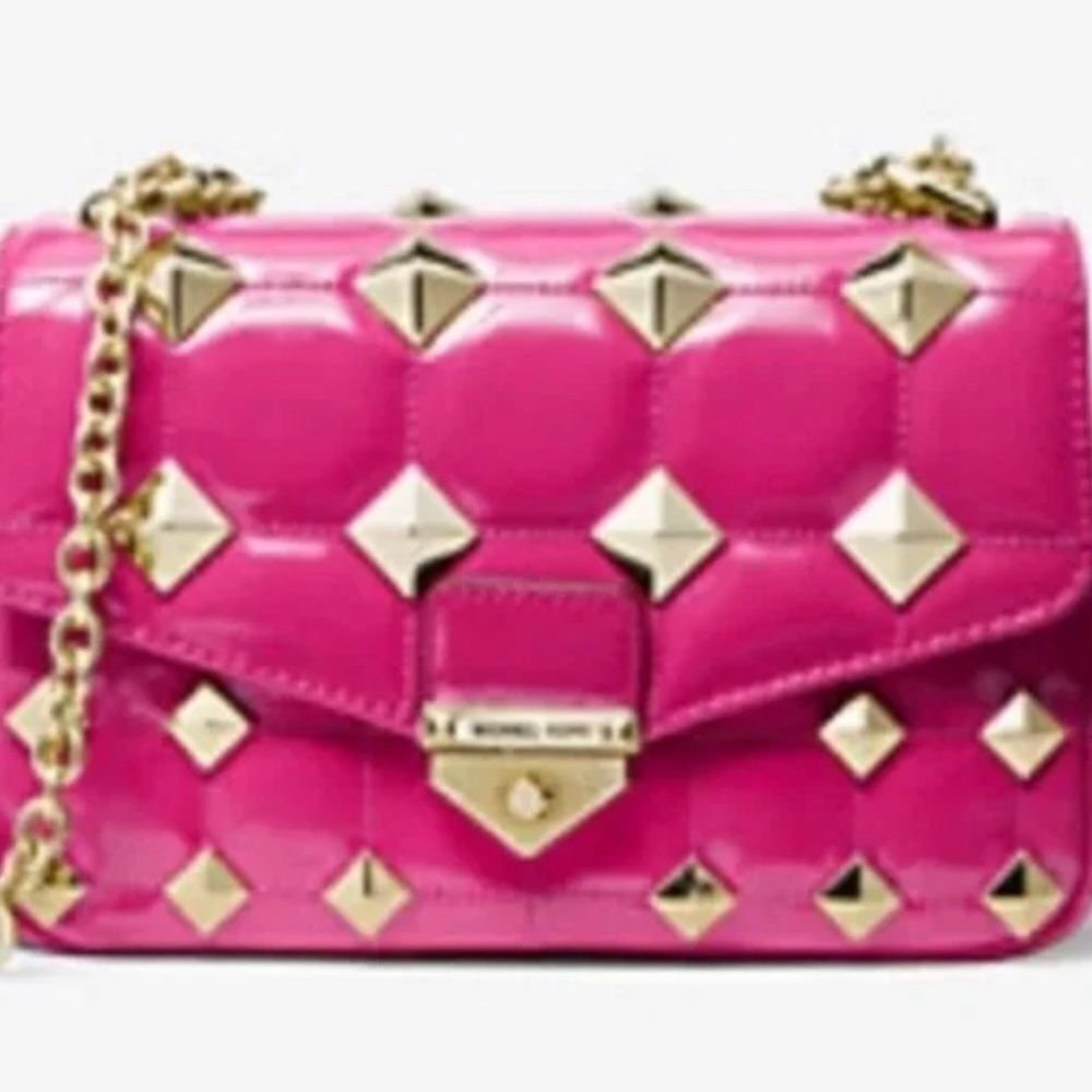 NEW! Michael Kors Wild Berry Soho Studded Quilted Patent Leather Shoulder Bag - Picture 3 of 8